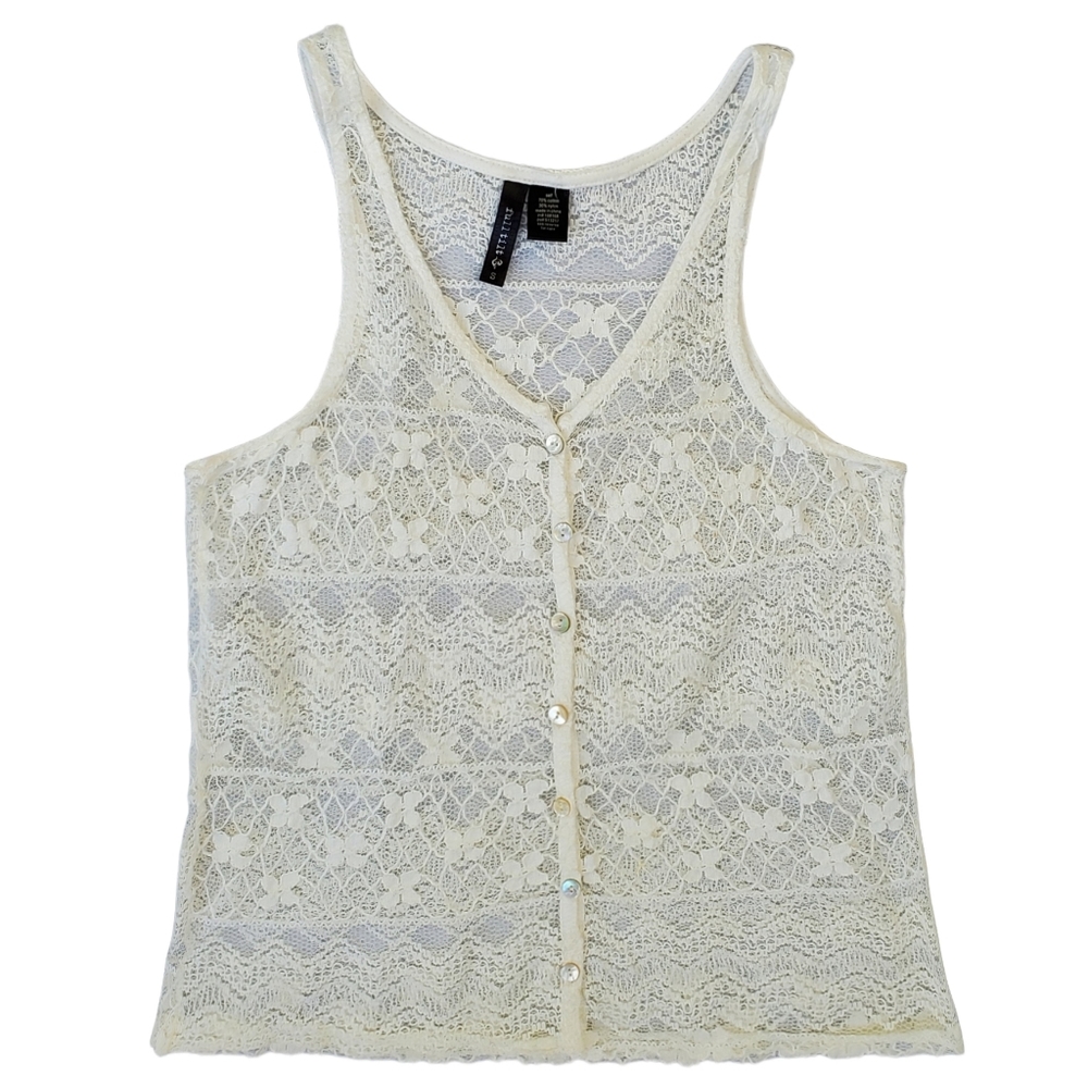 Dainty Lace Button-Up Tank Top Cami White Cream Fairycore